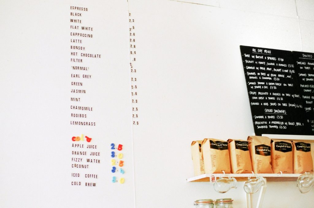 creating a coffee shop menu